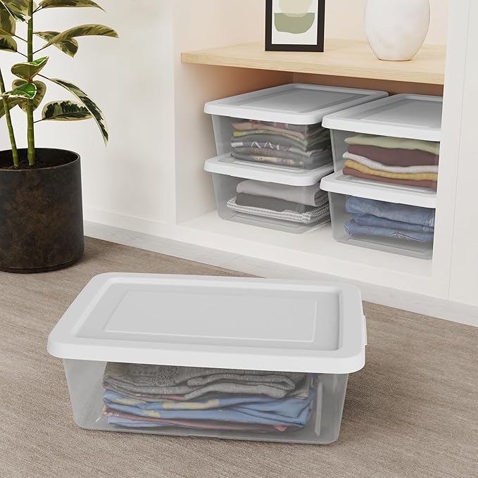Triplenet Pricing 45-Pack 12-Quart Clear Plastic Storage Bins with Secure Snap Lids, Stackable Organizer Totes for Home and Office, White, Over 1 lb 42438015x45