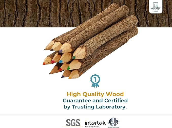 BSIRI Bark 7 Inch Colors Pencils Set Assorted-Stick Twig of Wood Pencils Outdoor Colored Wooden Pencil Tree for Child Camping Decorations Color Wood, Color Pencils for Adult Wedding Decorations
