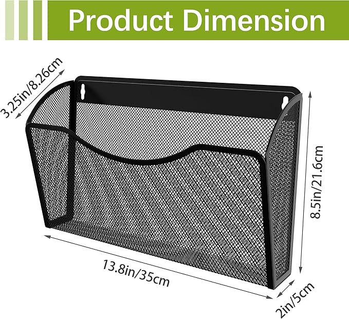 EasyPAG Single Pocket Wall File Organizer, Mesh Hanging File Folder Organizer for Letter/A4 Size Folders Wall Mounted Vertical Mail Holder for Paperwork, Office, Home, School, Black