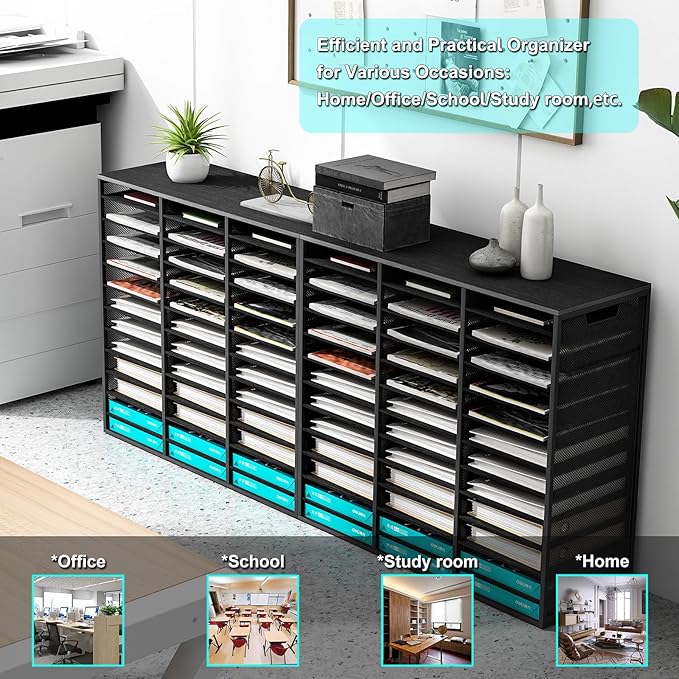 PAG-Mass Mail Sorter Adjustable Countertop Mail Holder, Heavy Duty Literature Organizer, Student Mailbox for Classroom, Desktop Bill Paper Organizer for Office Home School, 36 Compartments, Black