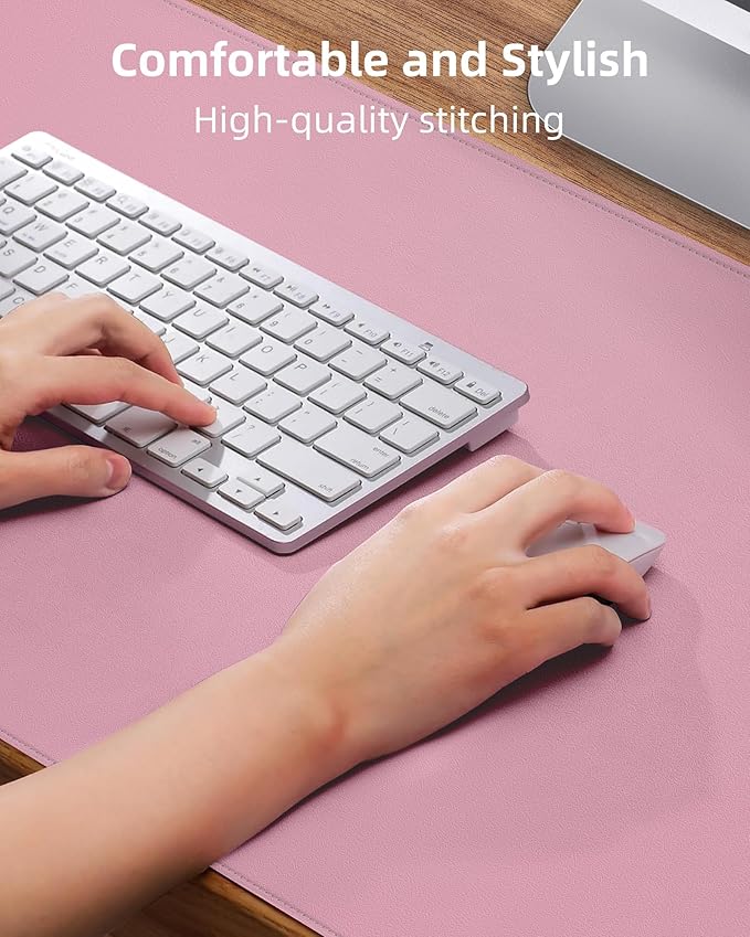 Pink Desk Mat, PU Leather Desk pad Large Mouse Pad, Non-Slip Desk Pad, Waterproof Desk Blotter Mat, Desk Cover Mat for Office and Home (31.5" x 15.7")