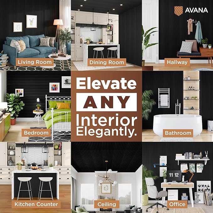 Avana Acoustic Wood Wall Panels – 94.4 X 12.6 Inch Black Oak Acoustic Panels 2 PCs – Wall Panels For Interior Wall Decor For Homes, Offices, Studios – Sturdy And Durable Wood Panels For Wall