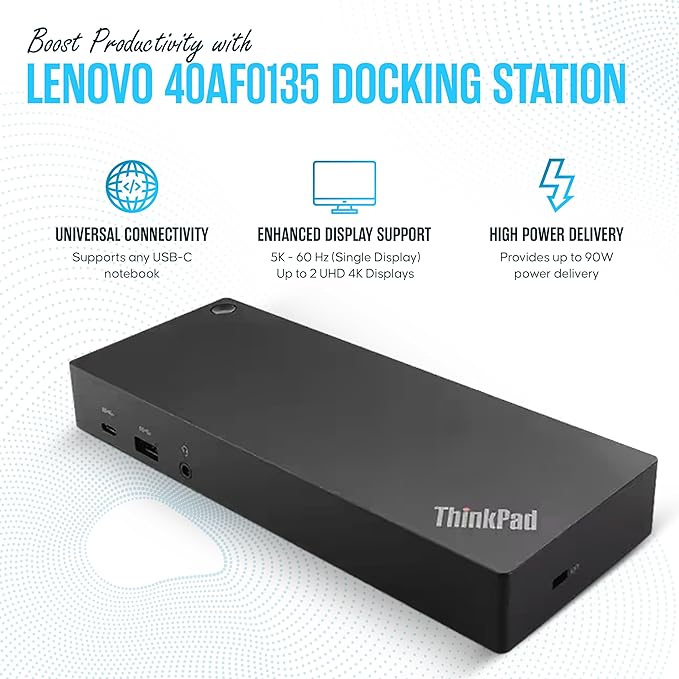 40AF0135US Lenovo Docking Station Dual Monitor Hybrid USB-C with USB-A - Thinkpad Dock with 135W, HDMI & DisplayPort Cable (40AF0135US)