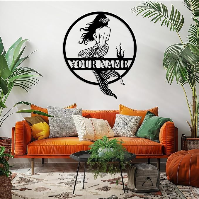 Custom Personalized Mermaid Name Metal Sign, Mermaid Wall Decor, Beach Theme Decor, Girls Room Decor, Metal Wall Art (Style-4)