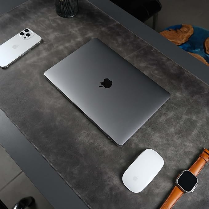 TORONATA Jersey Genuine Calfskin Leather Desk Pad, Office Desk Mat with Non-Slip Bottom, Smooth Surface for Mouse & Keyboard, Desk Protector (36x19 inches) (Grey)
