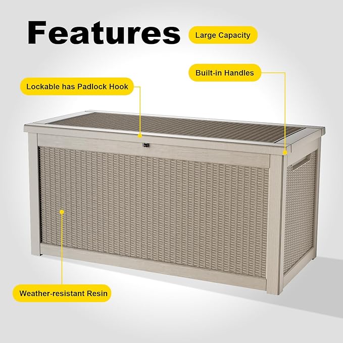 EasyUp 320 Gallon Deck Boxes Waterproof, Outdoor Large Storage Boxes with Lids, Outside Resin Storage Box & Deck Boxes for Patio, Garden Use(Gray)