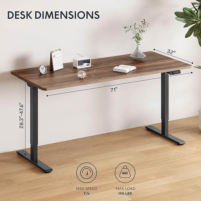 FLEXISPOT 71x32 Inch Large Dual Motor Electric Standing Desk, Black Walnut - 198 lbs Heavy-Duty Capacity, Ideal for Home Office, Creative Studio, or Multi-Monitor Setup