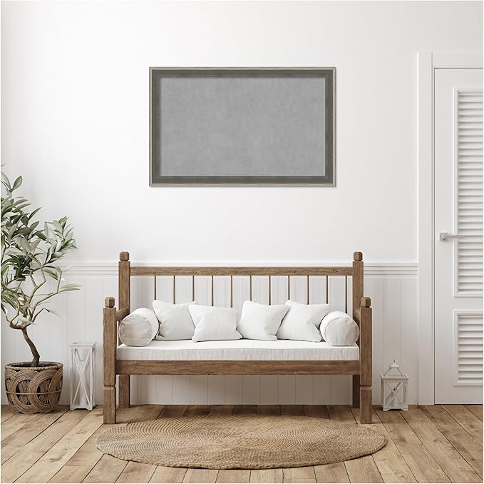 Amanti Art Grey Framed Magnetic Board 29x45 Large Vision Board for use with Magnets, 100% Metal Sheet to Display Items as Office Decor or for Home Organization in mudroom, Kitchen or Kids Room