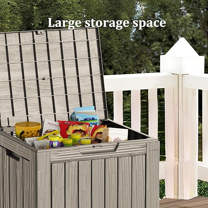 Yardgrace 30 Gallon Waterproof Deck Boxes for Outdoor - Compact Resin Patio Storage Boxes, Pool Storage Bin with Lock for Cushions & Tools, UV-Resistant, Slate Grey