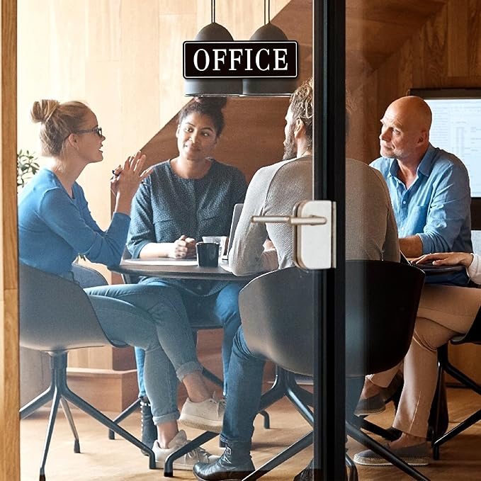 The Office Door Sign for Home and Business，Self-Adhesive Waterproof and Fade-Resistant Modern Office Sign Sticker for House，Business，Door, Window（Black）