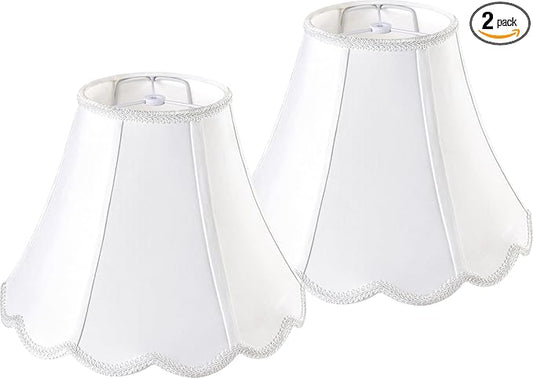 GOSO Bell Lamp Shades Set of 2 Medium Off White, Scalloped Lamp Shade for Table Lamp,Floor Lamps Replacement Braids with Petal Edges, 6×13×9.8 Inch Spider Easy Assembly Modern Art Decor for Bedroom