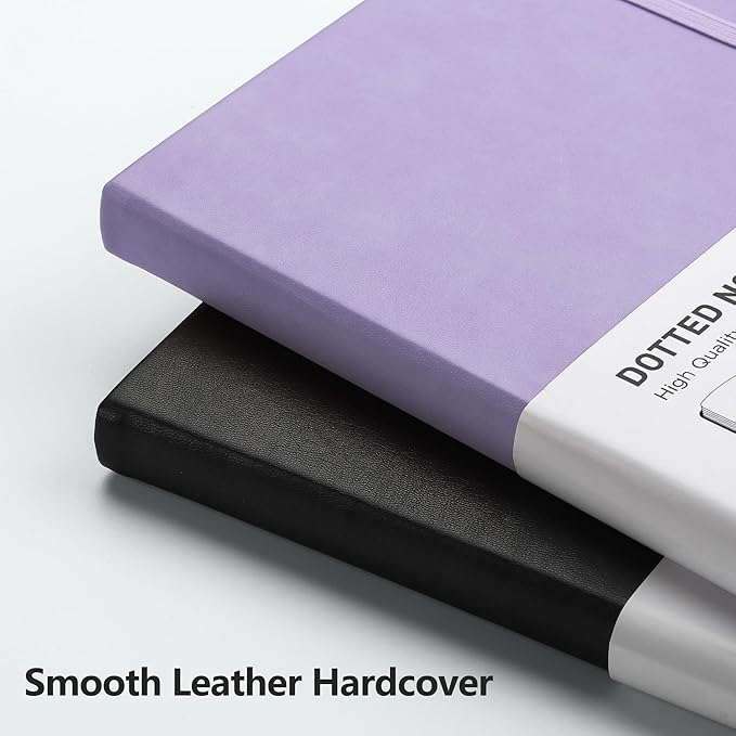 RETTACY Bullet Dotted Journal Notebook, 320 Numbered Pages, A5 Medium Size (5.7'' × 8.3''), Leather Hardcover, 100 GSM Thick Paper, for Bullet Journaling, Planning, Tracking (Purple)