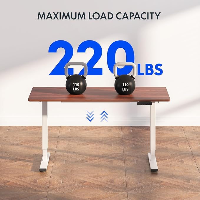 FLEXISPOT E6 3-Stage Dual Motor 60 x 24 Electric Standing Desk Sit Stand Up Desk, Holds 220 lbs, Adjustable Height w/Memory Presets, One-Piece Mahogany Desktop & White Frame, Ships in 2 Boxes