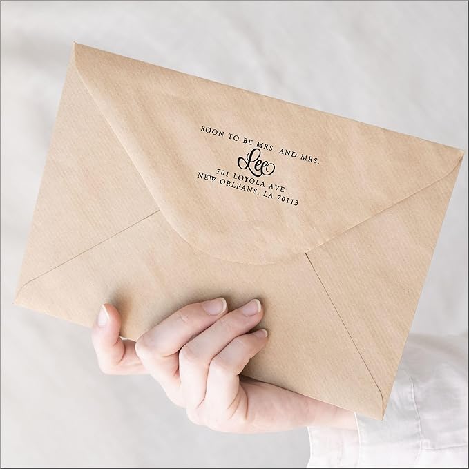 PrettySweetParty Self Inking Return Address Stamp - Custom 4 Line Personalized Address Stamp for Envelopes, Wedding Invitations, Business, Mailing Labels (Harrison)