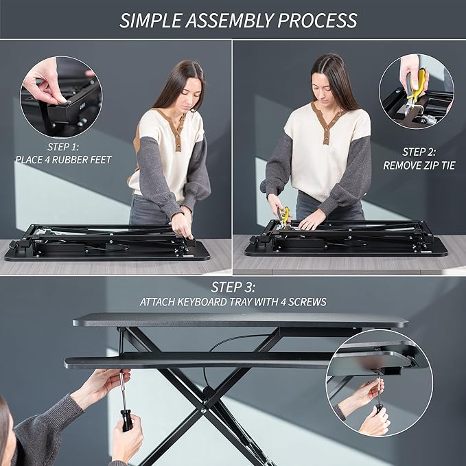 VIVO 36 inch Desk Converter, K Series, Height Adjustable Sit to Stand Riser, Dual Monitor and Laptop Workstation with Wide Keyboard Tray, Gray Top, Black Frame, DESK-V036KG