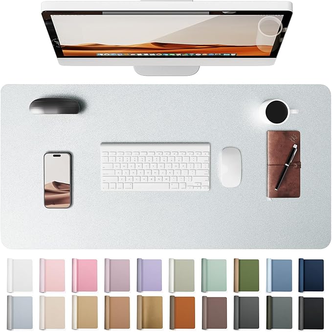 YSAGi Leather Desk Pad Protector, Office Desk Mat, Large Mouse Pad, Non-Slip PU Leather Desk Blotter, Laptop Desk Pad, Waterproof Desk Writing Pad for Office and Home (Silver, 31.5" x 15.8")