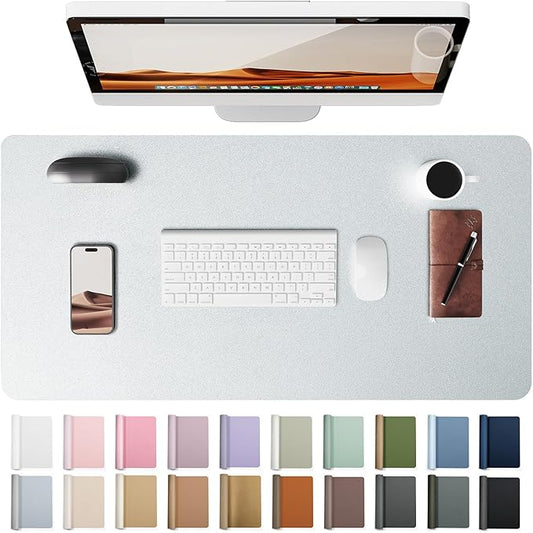 YSAGi Leather Desk Pad Protector, Office Desk Mat, Large Mouse Pad, Non-Slip PU Leather Desk Blotter, Laptop Desk Pad, Waterproof Desk Writing Pad for Office and Home (Silver, 35.4" x 17")