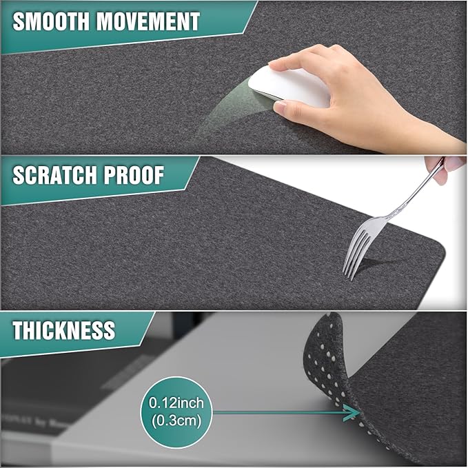 K KNODEL Felt Desk Mat, Large Desk Pad Protector, Office Computer Desk Mat for Keyboard, Non-Slip Mouse Pad (Dark Gray, 31.5"x11.8")
