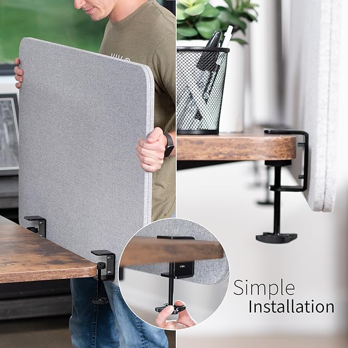 VIVO Clamp-on Privacy Panels 60 x 24 inch (x1), 24 x 24 inch (x2), Sound Absorbing Cubicle Desk Dividers, 3 Acoustic Partitions, Gray, PP-3-V108G