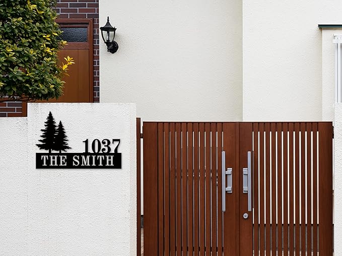 Personalized Pine Trees House Number Metal Sign Custom Address Metal Signs with Family Name