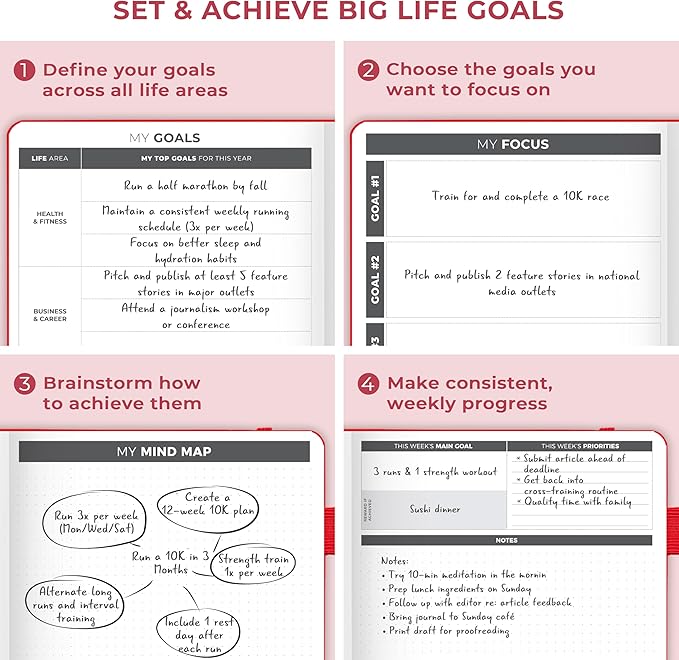 Clever Fox Planner Large – Undated Weekly & Monthly Planner for Productivity, Time Management & Goals – Organizer Journal – 7x10” (Red)
