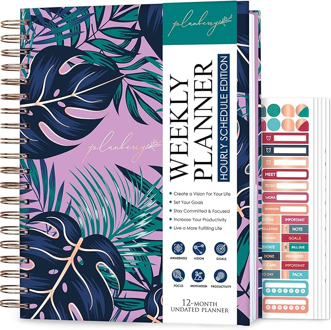 PLANBERRY Large Hourly Schedule Planner Premium – Undated Organizer for Productivity, Time Management & Budget, 8x10.4″ (Wild Purple)