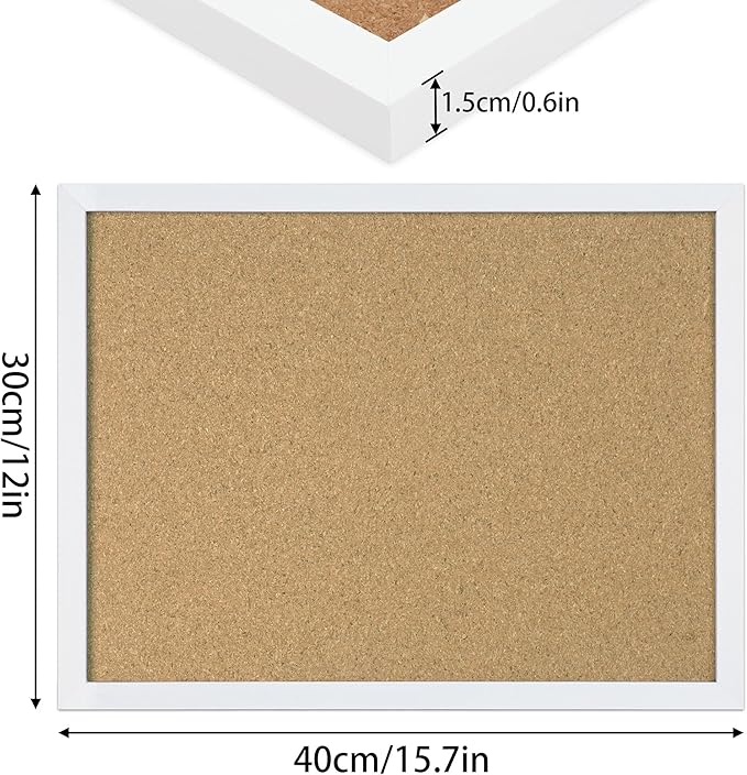 FEBSNOW Cork Board Bulletin Board 15.7 x 12 Inches with Rectangle White Frame Hanging Pin for Office Home Message Board or Vision Board Decoration