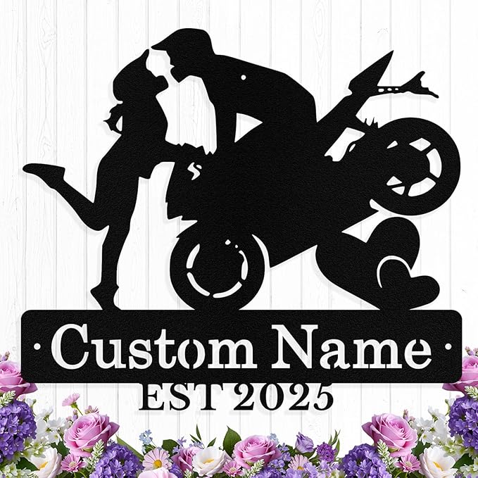 Custom Motorcycle Couple Metal Signs Personalized Biker Couple Name Sign Custom Garage Decor Motorbikes Wall Art Decor Motorcycle Sign Wedding Valentine's Day Gift for Couples