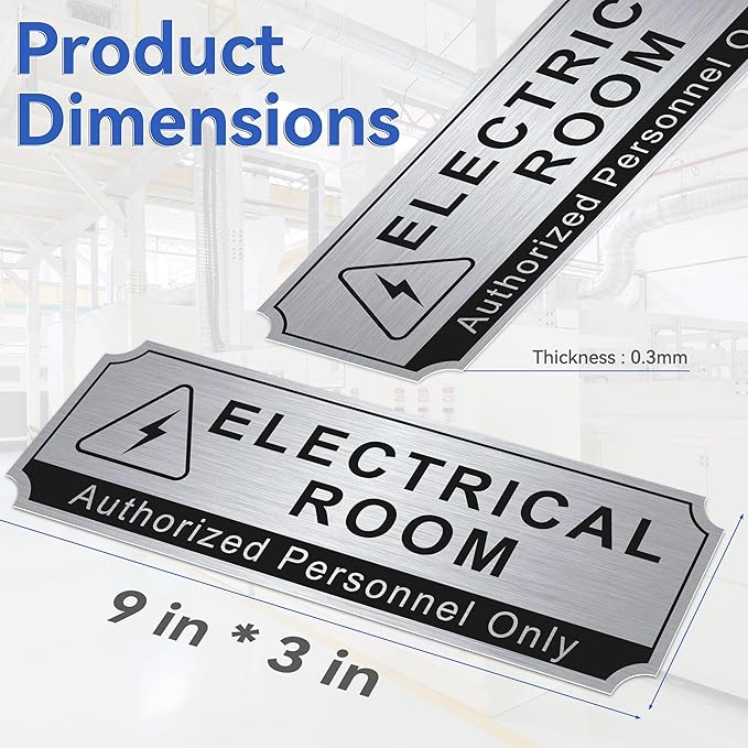 Electrical Room Sign for Business Door，Self-Adhesive Durable Brushed Silver Electric Closet Room Sticker for Home, UV and Weather Resistant Authorized Personnel Only Signs for Business ，Workplace