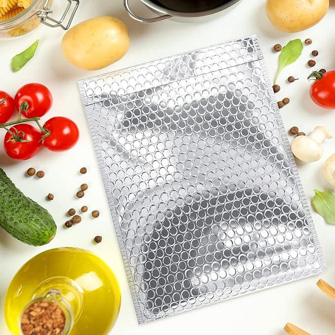 Amiff Silver Thermal Bubble Mailer, 15 x 17 Inches. 50 Pack Metallic Bubble Mailers. Self-Seal Insulated Mailers for Cold Shipping. Padded Envelopes Waterproof. Thermal Bag for Food, Cosmetics