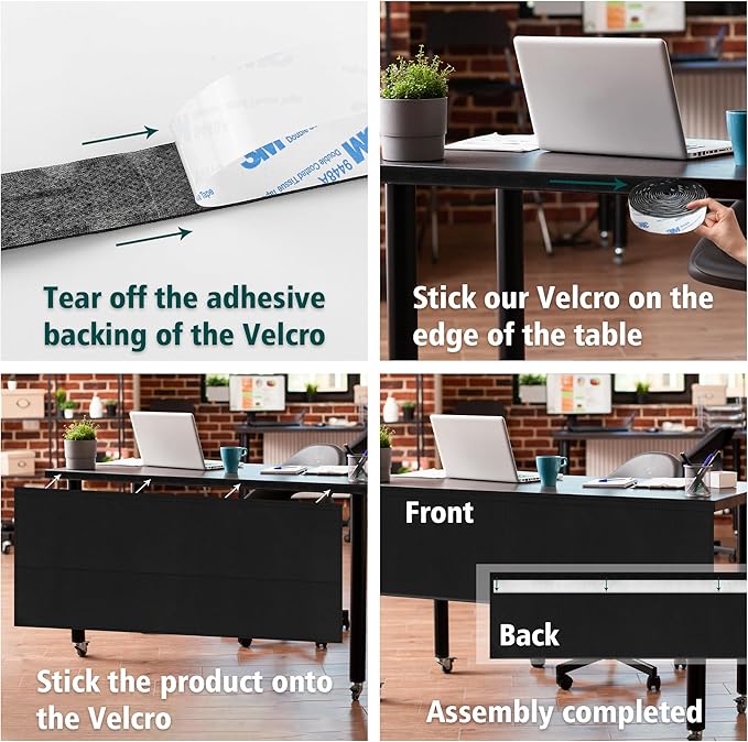 EcoBrisa 48" Under Desk Privacy Panel with Cable Management Organizer Sleeve Self-Adhesive Modesty Panel for Cord Organizer Pockets and Desk Skirt for Home Office or Standing Workstation