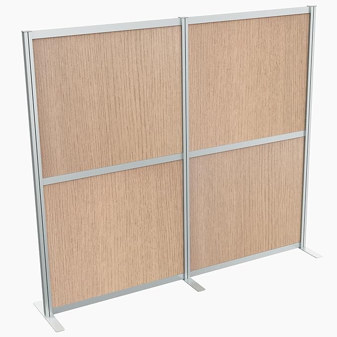 VIVO Modular Wall System, 2 PET Panels, Modern Professional Office Cubicle Dividers, Freestanding Privacy-Screen, 66 inches High, Flat Wood, Silver Frame, PP-MWS63C