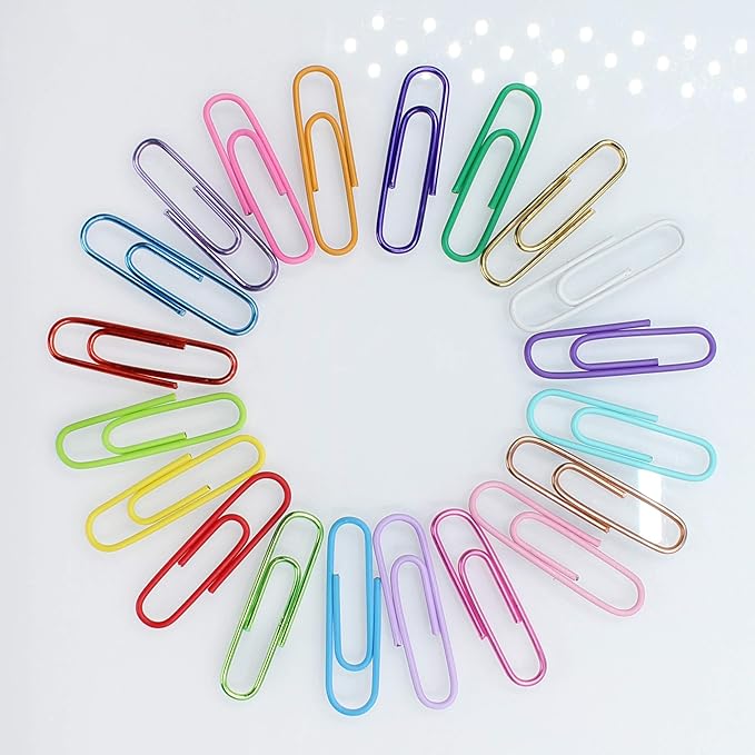 AOKIVIGOA 500pcs Coloured Paper Clips with Plastic Box of Paper Clips for Office Stationery 33mm 20 Colors Multicoloured I