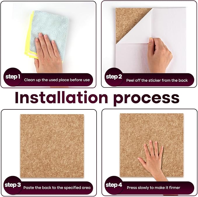 Bouiexye Felt Cork Board Tiles 6 Pack Grey Brown Boards 12"x12" - 1/2" Thick Corkboards for Wall Bulletin Board Self Adhesive with 100 Push Pins for Wall School Home Office