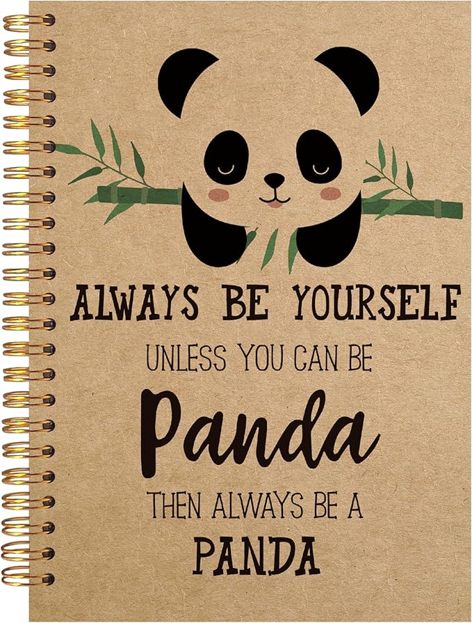 VNWEK Cute Panda Always Be Yourself Unless You Can Be a Panda Spiral Notebook Journal 5.5 x 8.3 inches,Panda Themed Lined Hardcover Spiral Notebook,Gifts for Panda Lovers kraft paper