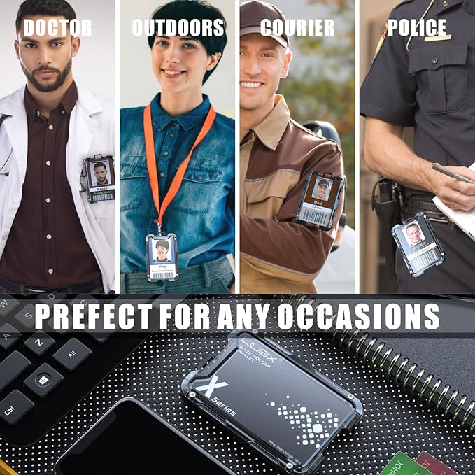 LIUGX Carbon Fiber Badge Holder, ID Card Holder with Metal Clip - Heavy Duty Portable Wallet (Holds 1 to 4 Cards),for Office Police Worker Outdoor,Black