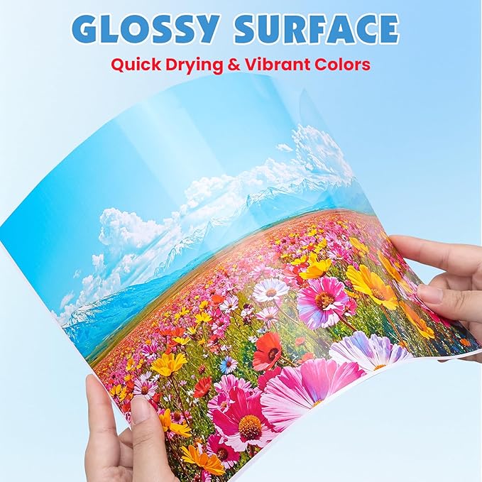 40 Sheets Glossy Sticker Paper, 8.5in x 11in Sticker Paper for Inkjet Printer, Self-adhesive Printable Sticker Papers, Vibrant Colors, Dries Quickly, US Letter Size