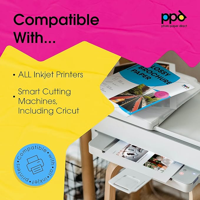 PPD 100 Sheets Inkjet Glossy Brochure and Flyer Paper 8.5x11 37lbs 140gsm Professional Quality Double Sided Instant Dry and Water-Resistant (PPD-72-100)