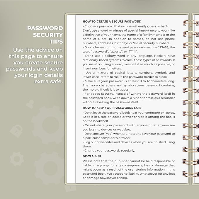 Clever Fox Password Book Spiral – Internet Address & Password Organizer with Laminated Alphabetical Tabs – Password Keeper Journal – Hardcover, Medium Size, 6.1x7.7” (Foggy Alps)
