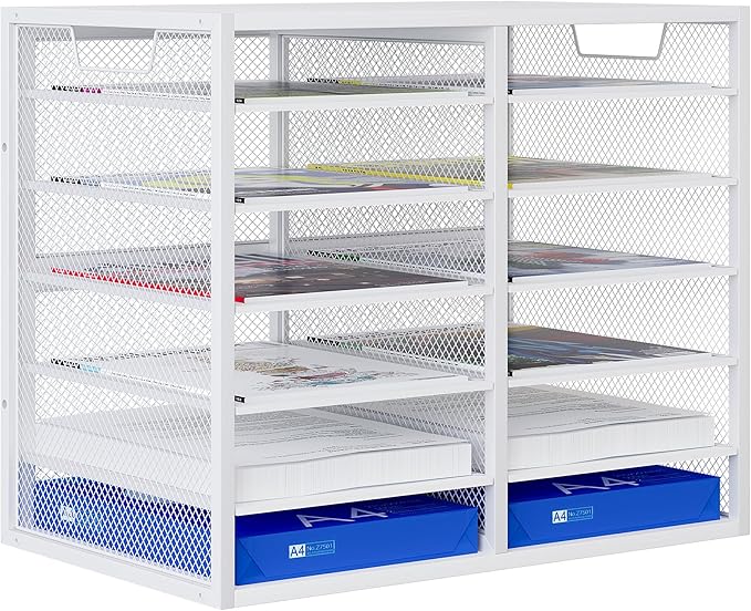 PAG-Mass Mail Sorter for Desk, Countertop Literature Organizer, Student Mailbox for Classroom, Desktop Bill Paper Holder Rack for Office Home School, 12 Compartments, White