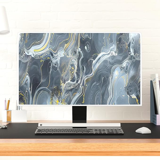Baocicco Gray Gold Marble Waterproof 32 Inch Anti-Static Dustproof LCD/LED/HD Aesthetic Texture Screen TV Covers Decor Full Body Cover for Television Screen Desktop PC LED LCD OLED