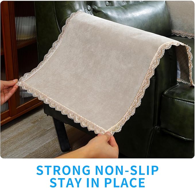 MINJIATEX Couch arm Covers,Non-Slip lace Sofa arm Covers Set of 2 Washable Sofa armrests Cover for Living Room Recliner Chair arm Cover Protectors for Leather armrest (YC-Khaki)