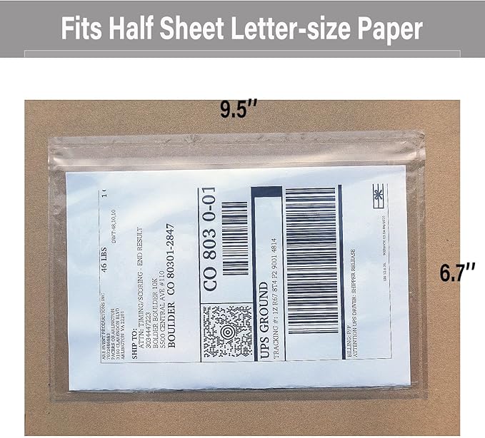 (1200 Pack) BEUYI Clear 9.5'' x 6.7'' Packing List Envelopes, Adhesive Shipping Label Pouches/Sleeves, Easily Fits Half of Letter-Size Paper