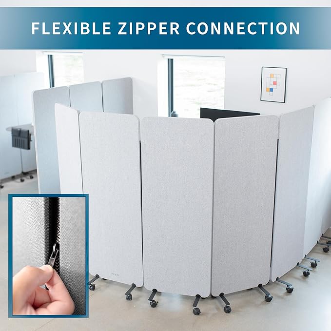 VIVO Freestanding 24 x 66 inch Privacy Panel, Mobile Cubicle Divider, Single 24 inch Wall Partition with 2-Sided Zipper Attachment System, Gray, PP-1-T024G-M