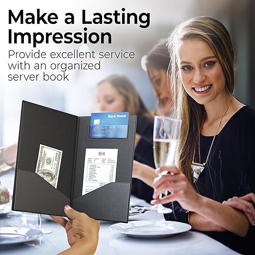 Gold Lion Gear Restaurant Check Presenters - Guest Check Card Holder with Gold Thank You Imprint - 5.5" x 10" Black 20 Pack, Standard Server Book - Waitress Book