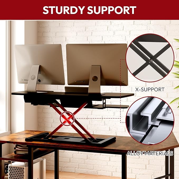 SANODESK 42" Electric Standing Desk Converter, Height Adjustable Riser for Office Home,Dual Monitor and Laptop Workstation with Large Keyboard Tray, Black Color