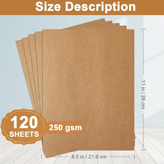 Silunkia 120 Sheets Brown Cardstock 8.5 x 11 Kraft Paper, 92lb Thick Printer Paper Card Stock for Greeting Cards, Stationery, Wrapper, Office Printing, Crafts, Invitations