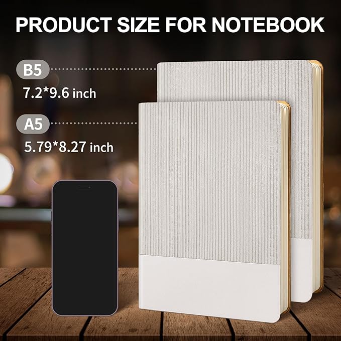 TSFPapier Lined Journal Notebook for Work College Ruled Note Book 7.2"x9.6" B5 PU Leather Daily Journaling 160 Pages for Women Men Writing Home School Supplies Business (Grey)