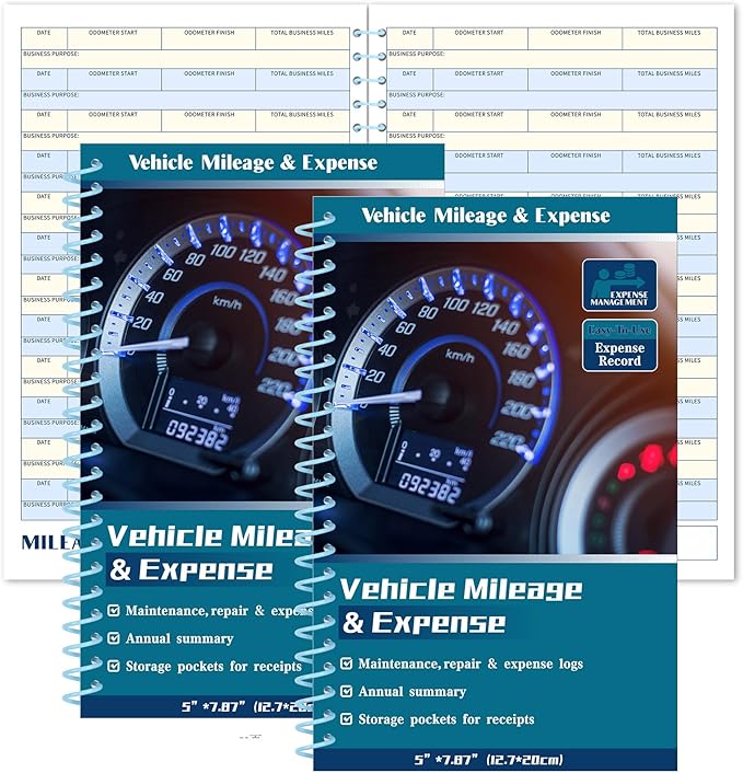 2 Pcs Auto Mileage & Expense Log Book for Car Taxes Vehicle Maintenance Expense Track Record Notebook Small Business Gas Miles Log Book for Driver 5 x 7.87 Inch(Novelty,Vivid Color)