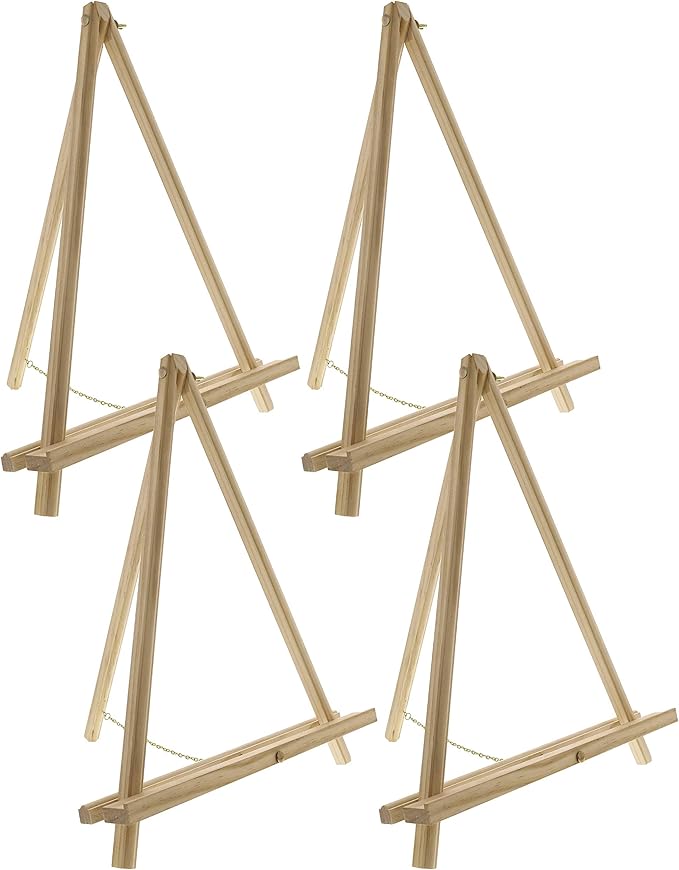 U.S. Art Supply 16" Natural Wood Tabletop Easel (4 Pack) - Adjustable A-Frame Canvas Stand for Painting Party & Signs - Table Top Easel for Painting, Canvas Holder, Crafts, Photos, Pictures
